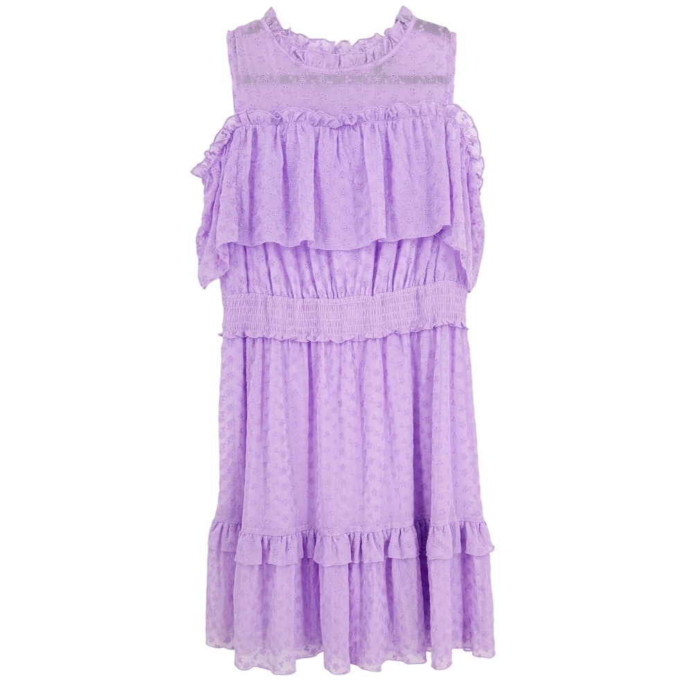 Fairy Y2K Sheer Lavender Purple Cold Shoulder Ruffle Dress Pastel Layers 14 Summ